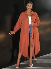 Slaydiva Áo sơ mi dài tay cỡ lớn cho nữ, thường ngày, đi làm & thanh lịch, có túi, kiểu dáng thời trang, viền không đều, mùa xuân và mùa thu - D - Bụi hồng - Xem 4