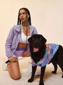 PETSIN 彩色反光防水渐变街头服饰狗猫防晒驱虫宠物夹克，紫色 - 彩色 - 查看 5