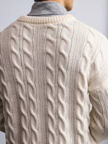 Manfinity Homme Men's Casual Solid Color Round Neck Drop Shoulder Long Sleeve Sweater, Autumn/Winter - White - View 4