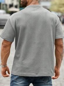 Manfinity Homme 男士大尺碼休閒字母貼布短袖T恤，夏季灰色上衣 - 淺灰色 - 查看 2