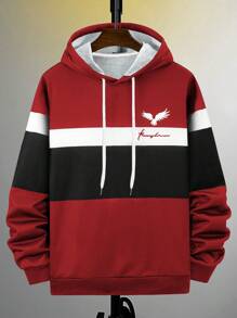 Manfinity Homme Men's Autumn Winter Letter & Eagle Print Drawstring Hoodie Sweatshirt - Multicolor - View 5