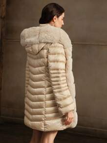 Anewsta 女士中长款可拆卸连帽厚绒毛领大衣，冬季