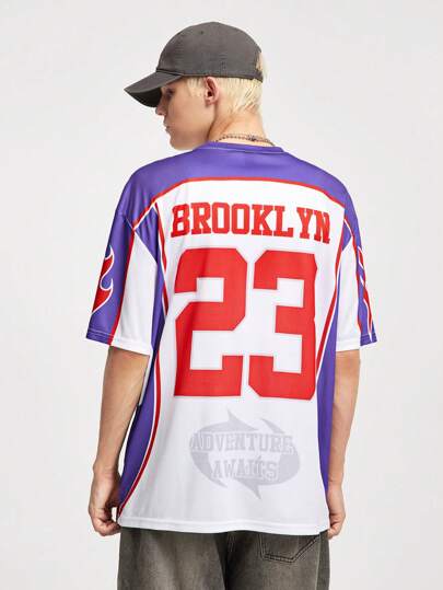 Street Life Men's Solid Color Patchwork Short Sleeve Letter Print Casual T-Shirt