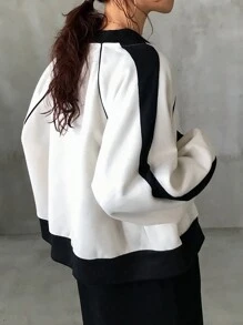 FRIFUL Women's Contrast Color Open Front Oversized Thermal Lined Hoodie, Long Sleeve Tops Sweatshirt Jacket Fall,Winter Zip Up - Apricot - View 4