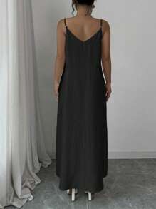 Rafferiza 常规女式休闲可调节肩带喇叭形宽松中长连衣裙长款女装