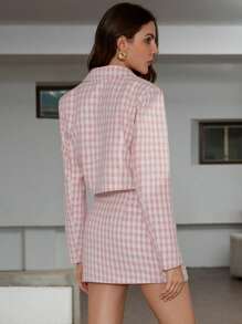 GENKIRA 复古优雅时尚千鸟格图案西装外套和不对称喇叭短裤两件套 - 彩色 - 查看 2