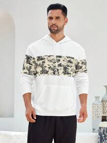 Manfinity Homme Felpa con cappuccio casual da uomo in patchwork stampato, primavera autunno