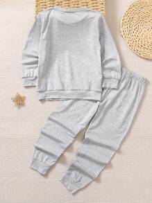 SHEIN 2pcs Young Boy Autumn Winter Casual Letter Pattern Crew Neck Sweatshirt And Pants Loose Fitting Set