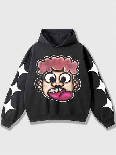 Street Life Men's Funny Cartoon Portrait Loose Short Hoodie