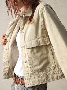 Bohemela Women's Loose & Relaxed Vacation Solid Color Woven Long Sleeve Fall Jacket - Khaki - View 1