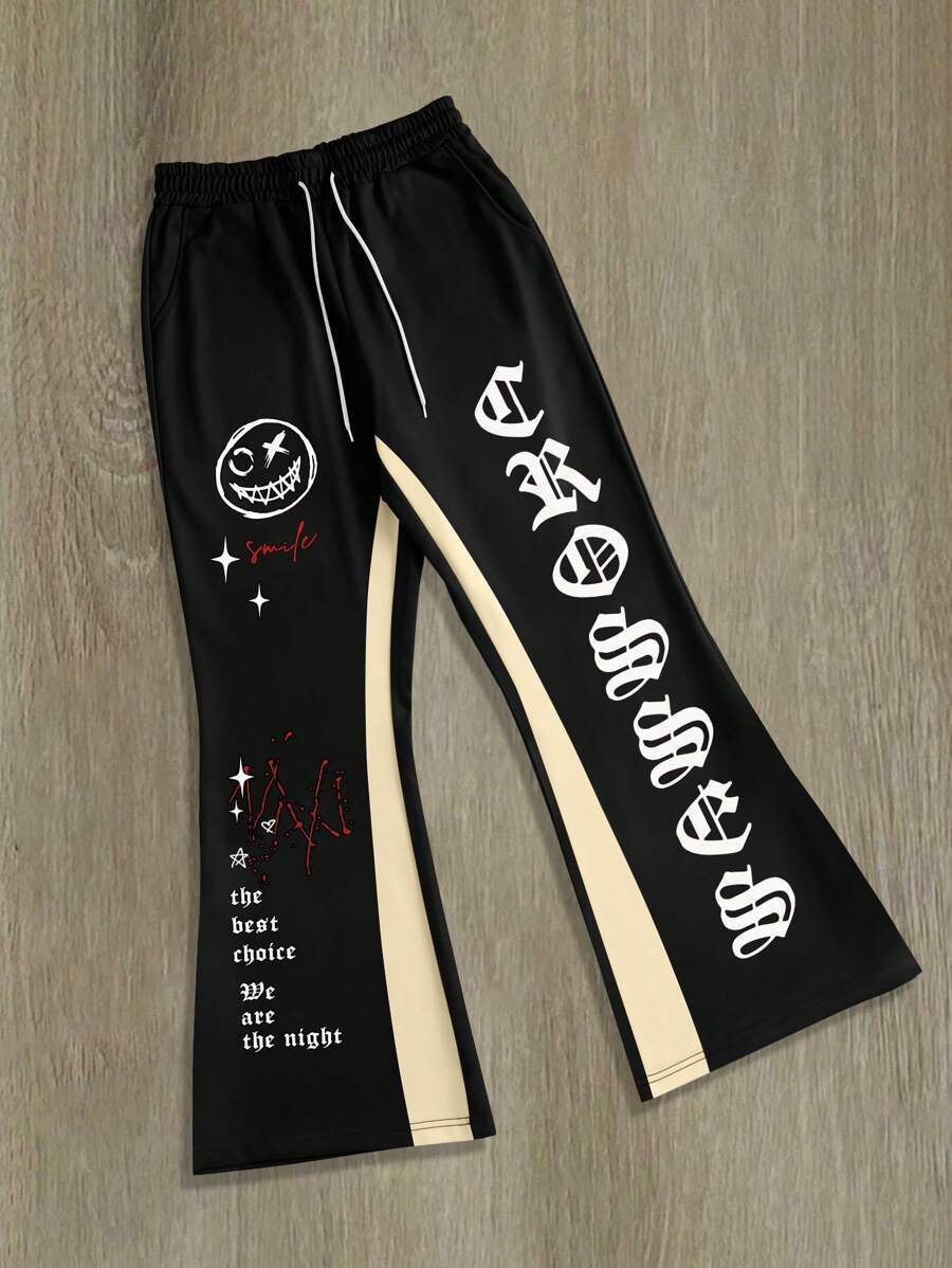 Manfinity EMRG Men's Casual Printed Letter Front-Tie Sweatpants