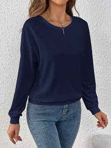 SHEIN Clasi Women's Solid Color Contrast Lace Drop Shoulder Long Sleeve Elegant Sweatshirt, Spring & Fall