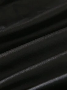 SHEIN 2 件装女婴时尚街头黑色 PU 皮革羊腿袖夹克和短裤套装，秋冬 - 卡其色 - 查看 4