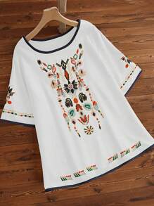 Plus Size Women Embroidery Bohemian Blouse