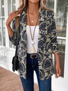 EMERY ROSE Women's Casual Allover Print Long Sleeve Blazer Jacket For Autumn - Multicolor - View 3