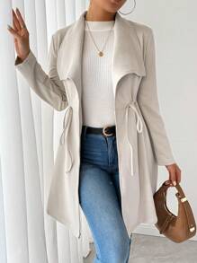 SHEIN Raffinéa Faux Deer Suede Solid Color Elegant Drawstring Long Sleeve Jacket Fall Winter Cloth For Women - Apricot - View 5