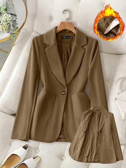 Chiquease Coffee Color Long Sleeve Lapel Pocket Padded Warm Jacket For Women Fall Cloth For Women