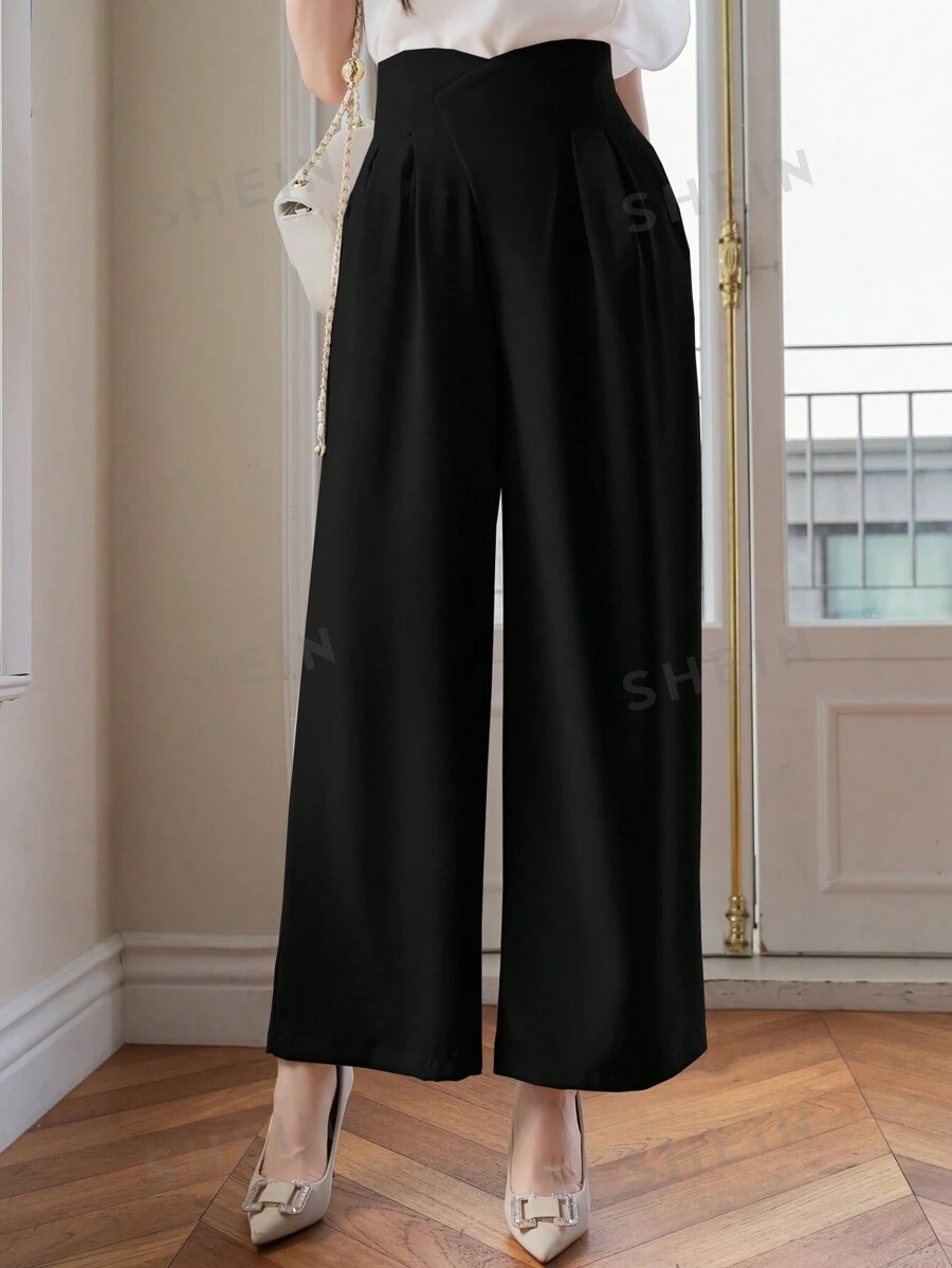 DAZY Pantalones anchos de unicolor elegantes para mujer, ropa de otoño, ropa de vuelta al colegio, pantalones para maestras, pantalones de vestir para mujer