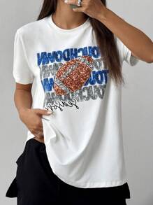 Chiquease Women's Round Neck Casual Print Solid Color Sport Style T-Shirt - White - View 1