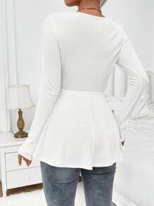 SHEIN 孕妇纯色 V 领扭纹前长袖 T 恤，适合孕妇 - 白色 - 查看 2