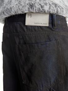 NEON BLANC 男士休闲多口袋牛仔工装裤，街头风格 - 藍色 - 查看 5