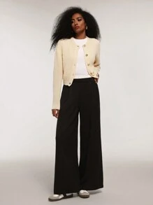 Forever 21 Áo len nữ màu cam nhạt thu đông/Quần lửng/Quần vàng/Rộng rãi/Bó sát/Dạo phố/Thoải mái/Cơ bản/Đơn giản/Công sở/Halloween/Lễ tạ ơn/Giáng sinh/Tay dài/Trang phục nữ/Cổ tròn/Áo len cardigan - Màu be - Xem 1