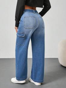 SHEIN Essnce Jeans anchos informales y sueltos de mujer, color azul - Azul - Ver 2