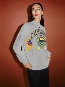 SHEIN EZwear Áo nỉ dệt kim in họa tiết thường ngày cho nữ - Xám - Xem 6