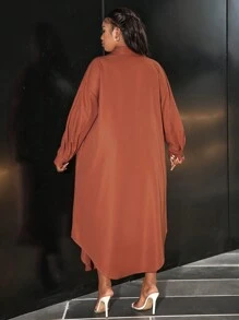 Slaydiva Áo sơ mi dài tay cỡ lớn cho nữ, thường ngày, đi làm & thanh lịch, có túi, kiểu dáng thời trang, viền không đều, mùa xuân và mùa thu - D - Bụi hồng - Xem 2
