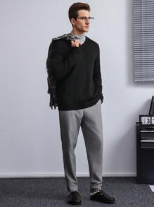 Manfinity Homme 男士休闲长袖毛衣，秋冬 - 黑色 - 查看 5