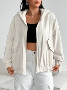 SHEIN MOOSTA Chaqueta casual de talla grande, unicolor, con forro de peluche