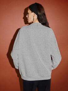 SHEIN EZwear Áo nỉ dệt kim in họa tiết thường ngày cho nữ - Xám - Xem 2