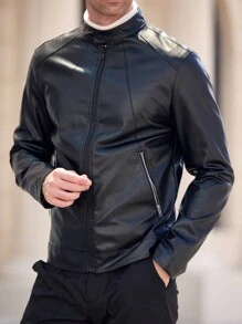 Manfinity VCAY Men's Woven Slim Fit Casual Jacket, Suitable For Autumn & Winter - Black - View 2