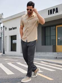 Manfinity NXTstreet Men's Solid Color Drawstring Pockets Casual Woven Pants - Grey - View 7