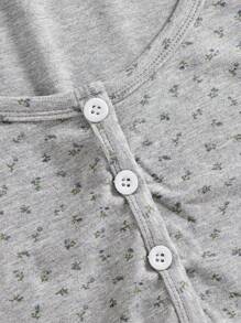 ROMWE Kawaii 2 件套女士可爱泰迪熊印花吊带短款开衫 - 灰色 - 查看 3