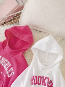 Ropa de niña para otoño/invierno 2 Sudadera holgada de punto de unicolor con capucha y estampado de letras para niña, perfecta para uso casual, diario y escolar en otoño/invierno. Regalos de Navidad, cálida de franela - Multicolor - Ver 6