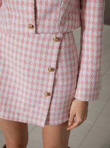 GENKIRA 复古优雅时尚千鸟格图案西装外套和不对称喇叭短裤两件套 - 彩色 - 查看 7