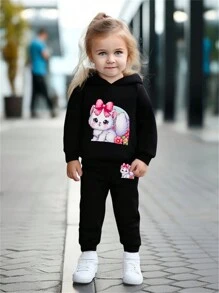 Cartoon Print Hoodie en Broek Casual Trainingspak voor Jong Meisje