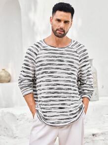 Manfinity Homme Men's Striped Knit Pullover Sweatshirt - Grey - View 2