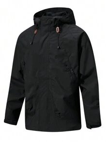 Manfinity Homme Chaqueta casual con capucha para hombre con cremallera, cordón y manga larga de unicolor