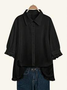 EMERY ROSE 大码女式纯色长袖宽松休闲衬衫，春秋季女式衬衫