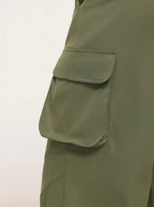 Forever 21 Fall&Winter Women Green Baggy Low Rise Solid Color Cargo Style Pants - Army Green - View 8