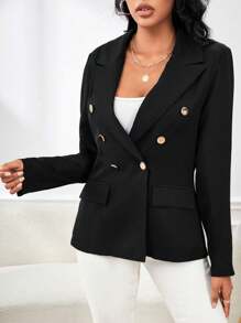 Chiquease 戧駁領雙排釦西裝外套 - 黑色 - 查看 4