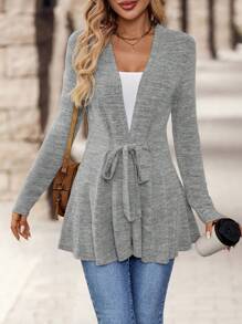 EMERY ROSE Women's Casual Solid Color Front Tie Fitted Jacket - Grey - View 4