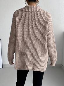 Chiquease Nuevo suéter de punto suelto de manga larga con cremallera para mujer para otoño e invierno