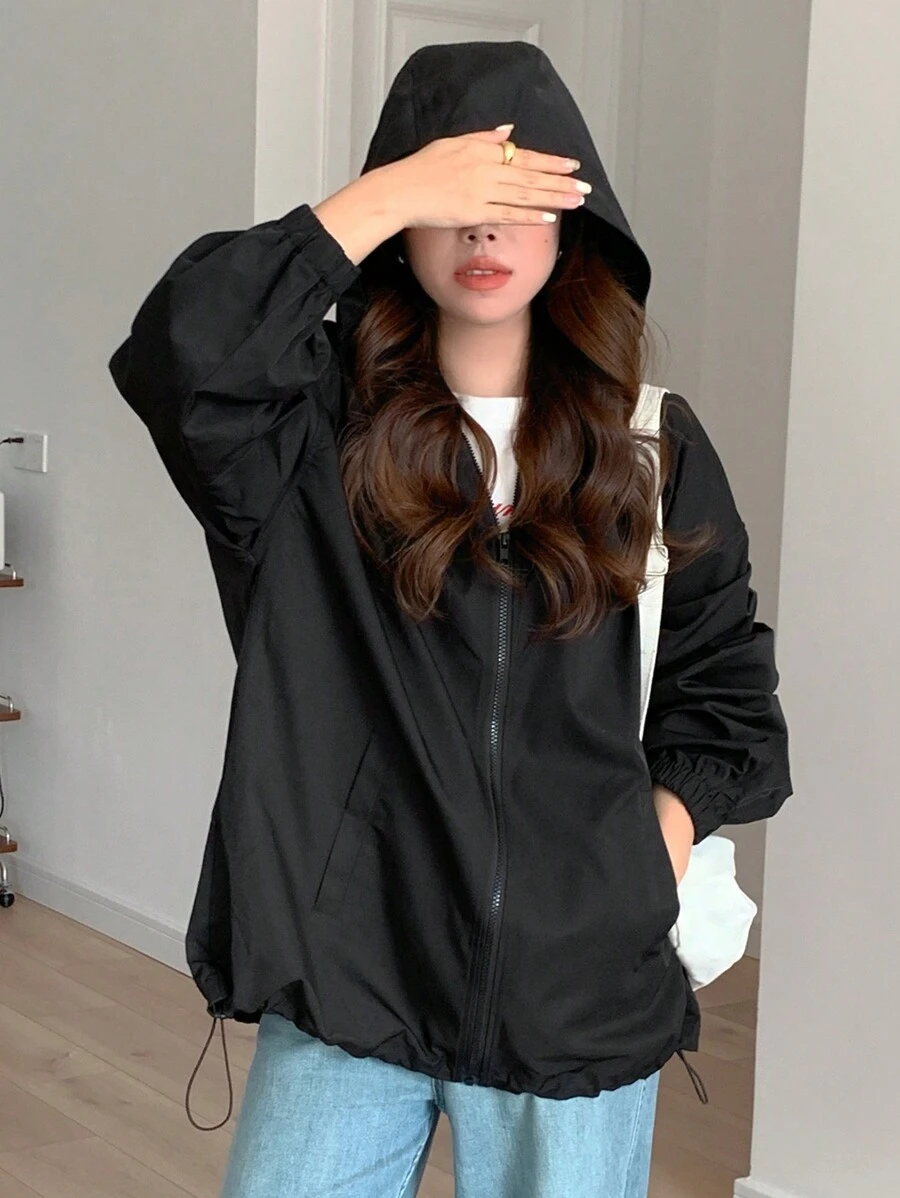 DAZY Women's Plain Zipper Front Hoodie Casual Jacket For Spring/Fall