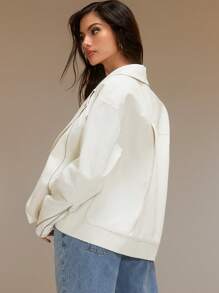 SHEIN Unity 1pc Women's Solid Color Zip Up Long Sleeve Casual Jacket - White - View 2