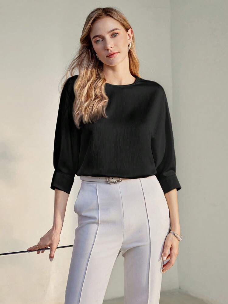 SOLID BATWING SLEEVE KEYHOLE BACK BLOUSE