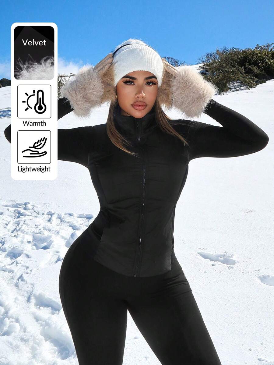 SHEIN SXY Women's Solid Color Stand Collar Zipper Front Down Vest Jacket, Winter