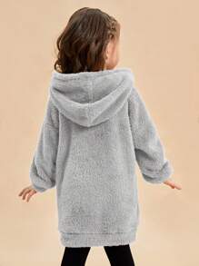 SHEIN 10 件装年轻女孩休闲舒适纯色羊毛连帽运动衫，秋冬款，灰色 - 灰色 - 查看 2